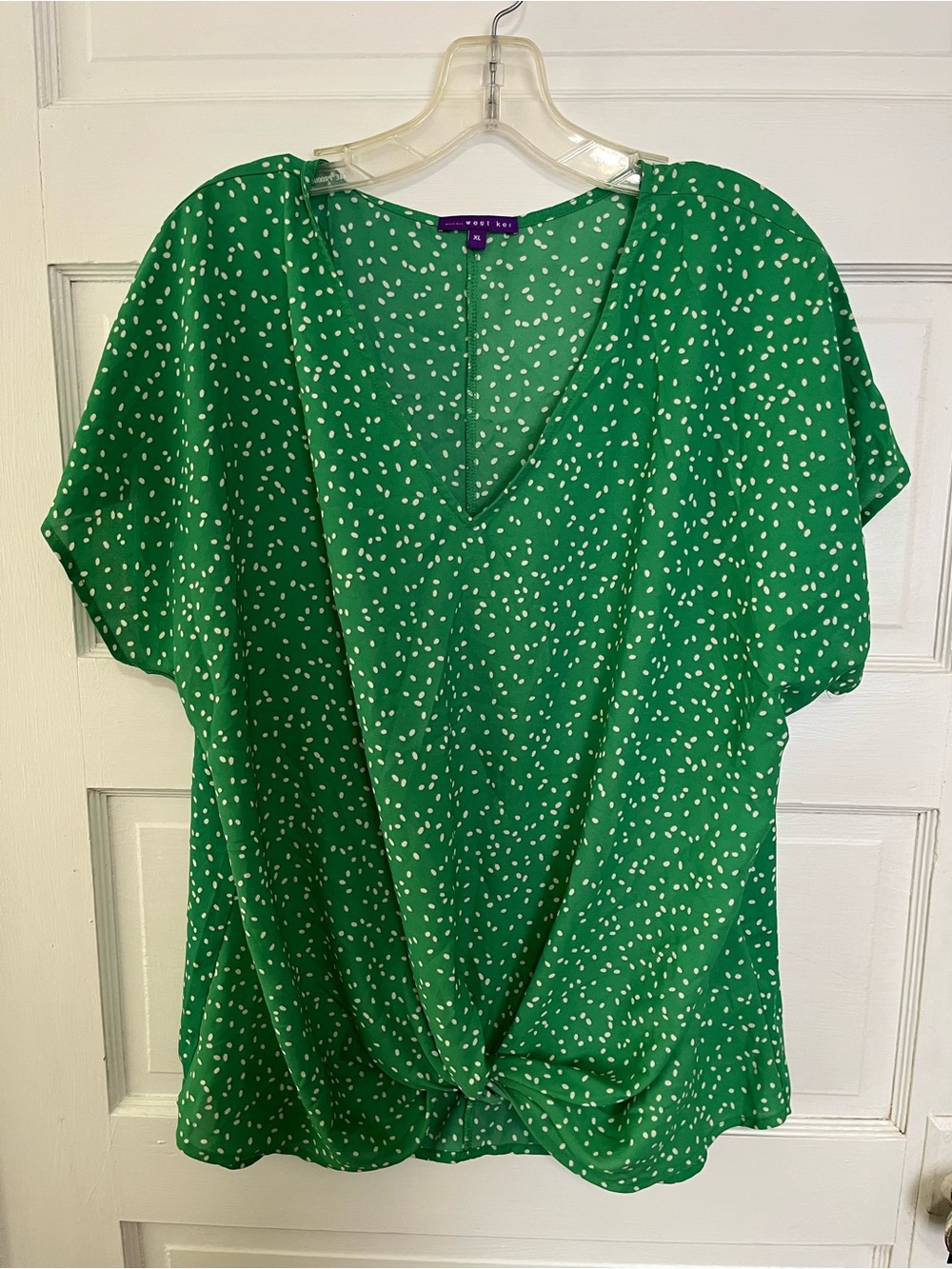 West Kei Green White Dot V-Neck Twist-Front Blouse XL